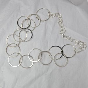 Sterling Silver Hammered Circle Links Long 28" Necklace Signed